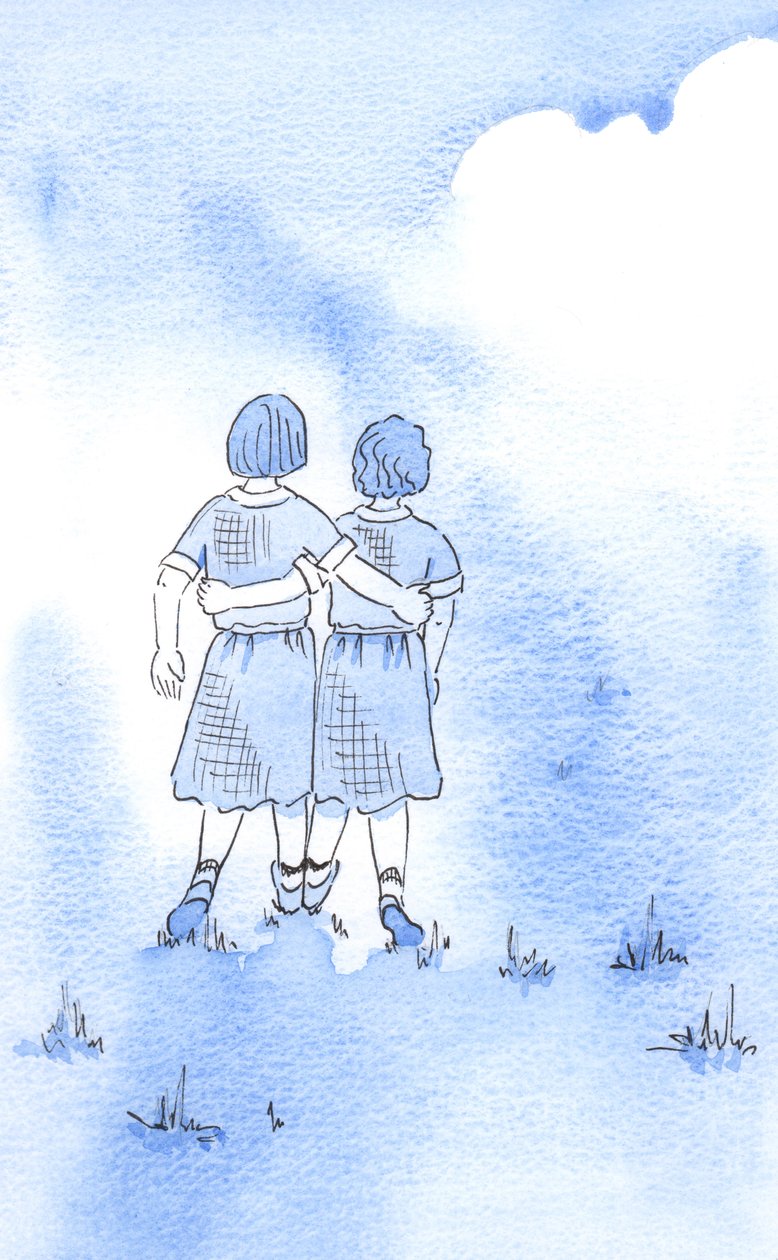 私たちの同意があれば、キリストは私たちを彼との「双子の関係」に引き込むことができます。子供たちがお互いを抱きしめ、同じ方向に熱心にレースをしているときのように、2002年（紙にw - c） 作： エリザベス・ワン