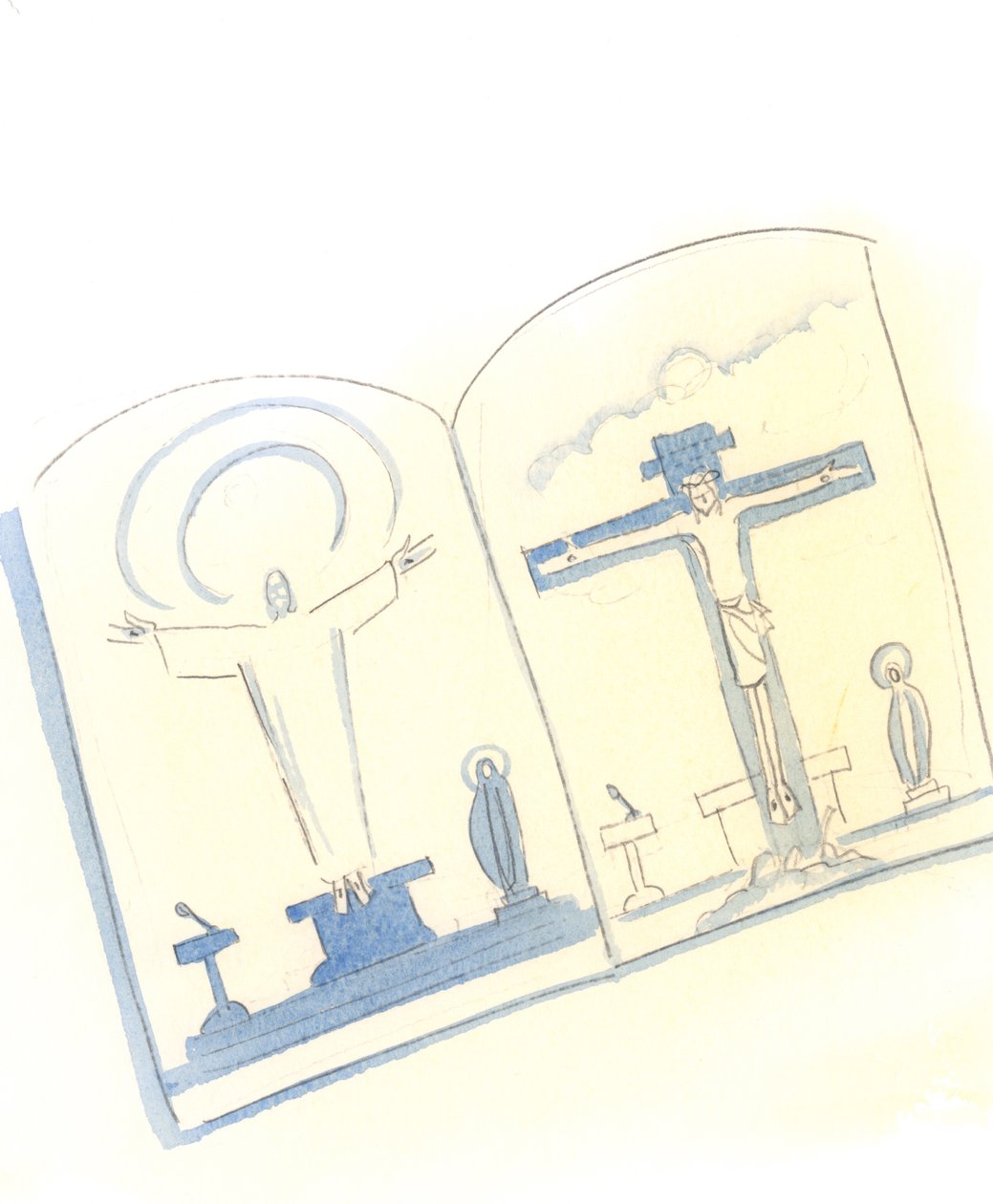 Christus bat mich, zwei Bilder nebeneinander auf einer neu veröffentlichten Karte zu platzieren, damit die Menschen sehen können, dass das Gebet, das er als unser Hohepriester vom Heiligtum bei der Messe anbietet, dasselbe Opfergebet ist, das er einst vom  von Elizabeth Wang