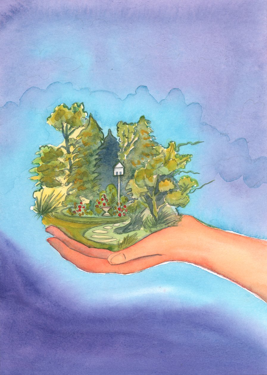 神は世界を作り、すべての生き物に命を与えました。神は私たちの周りの美しさを喜んでおられます。その源泉は2002年です（紙にw - c） 作： エリザベス・ワン