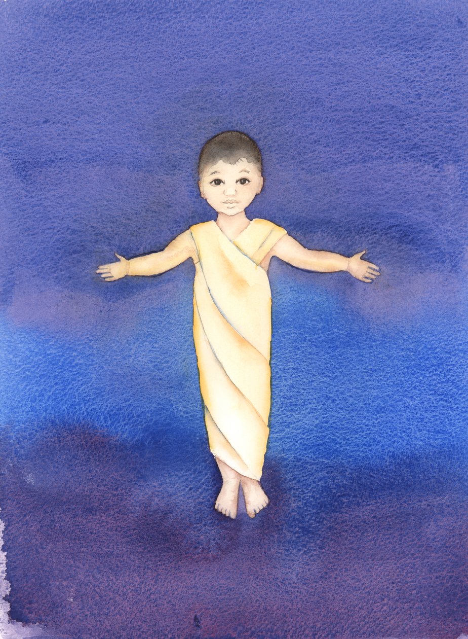 イエス・キリストは真の神であり、私たちの人間性を引き受け、単なる幼児として私たちの間に来る謙遜さと善良さを持っています、2003年（紙にw - c） 作： エリザベス・ワン
