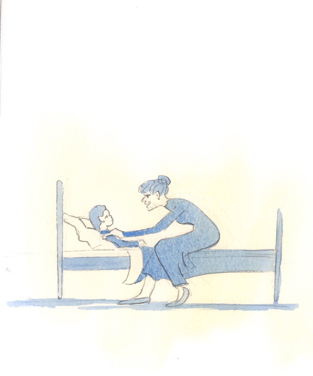 親切な母親が、子供の具合が悪かったり、受験のことを心配したりしても、叱ることはめったにないのと同じように、キリストは、私たちが特別な試練に対処しようと苦闘しているのを見ると、特に優しく親切にしてくださる, 2005 (紙に水彩) 作： エリザベス・ワン