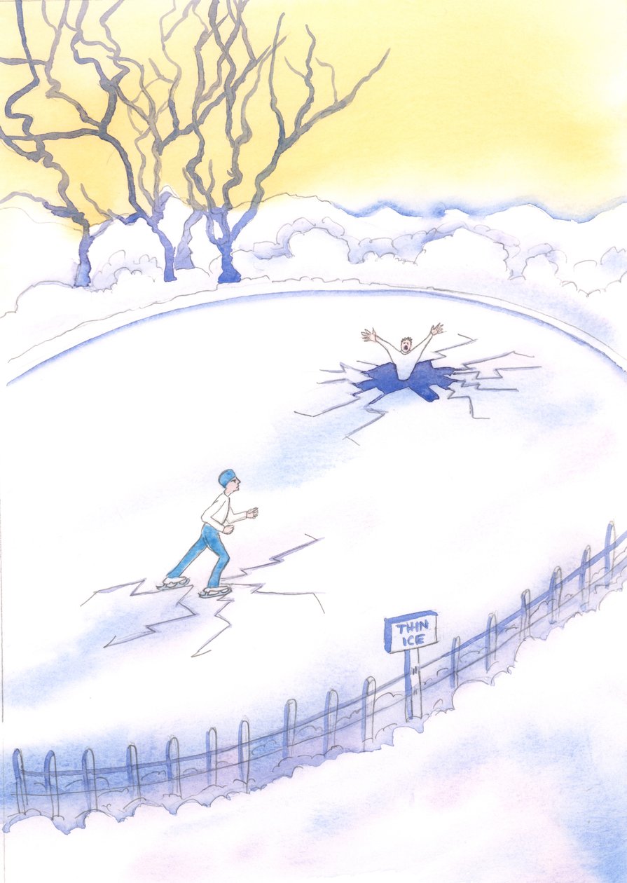 薄い氷の上で故意にスケートをする人が必ずそこを通り抜けるのと同じように、神の法則を故意に無視する人は、落下して失われる危険があります。、2003年（紙にw - c） 作： エリザベス・ワン