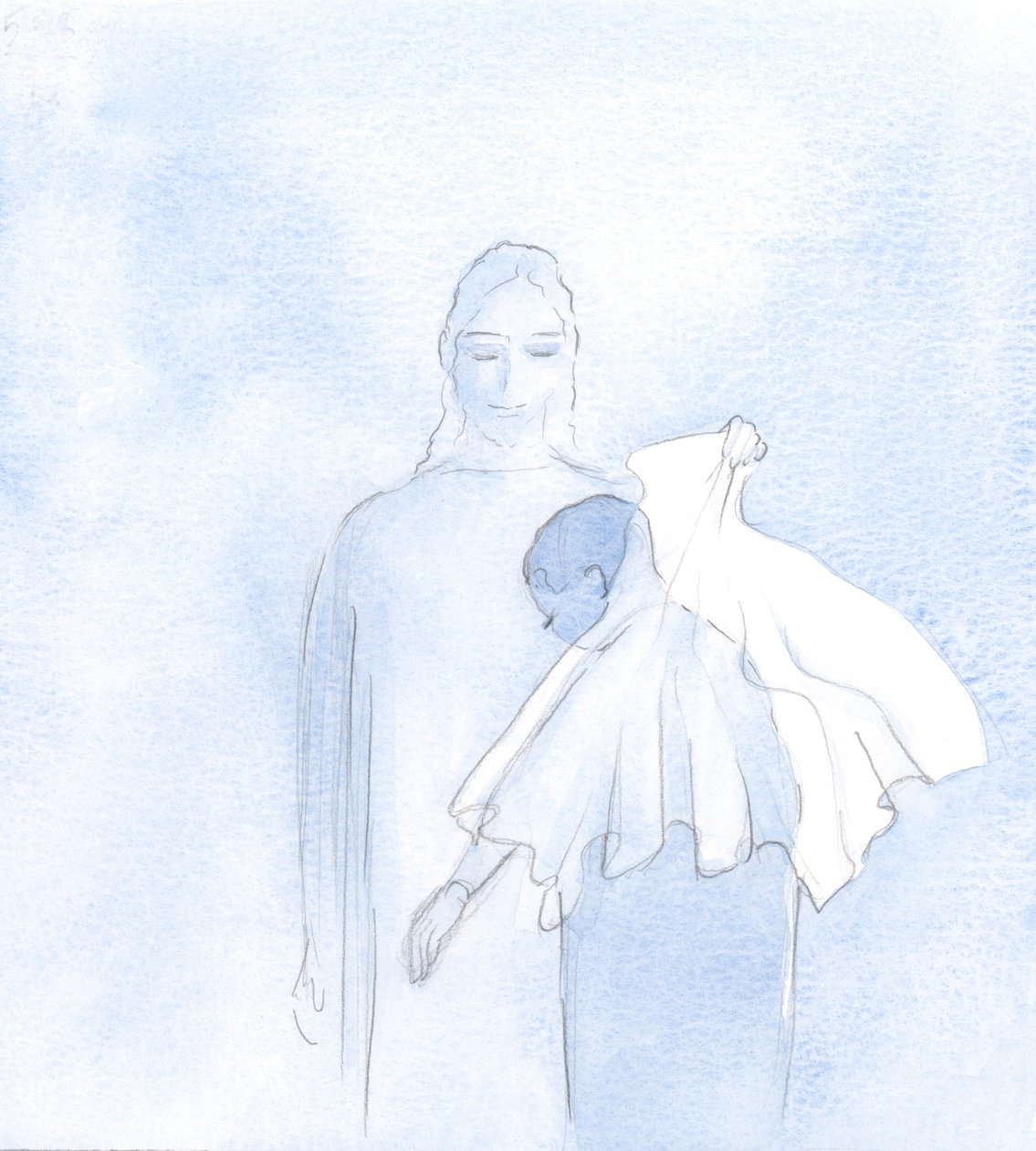ある日、私の魂の中で、彼は結婚式のベールを掲げました、2000年（紙にw - c） 作： エリザベス・ワン
