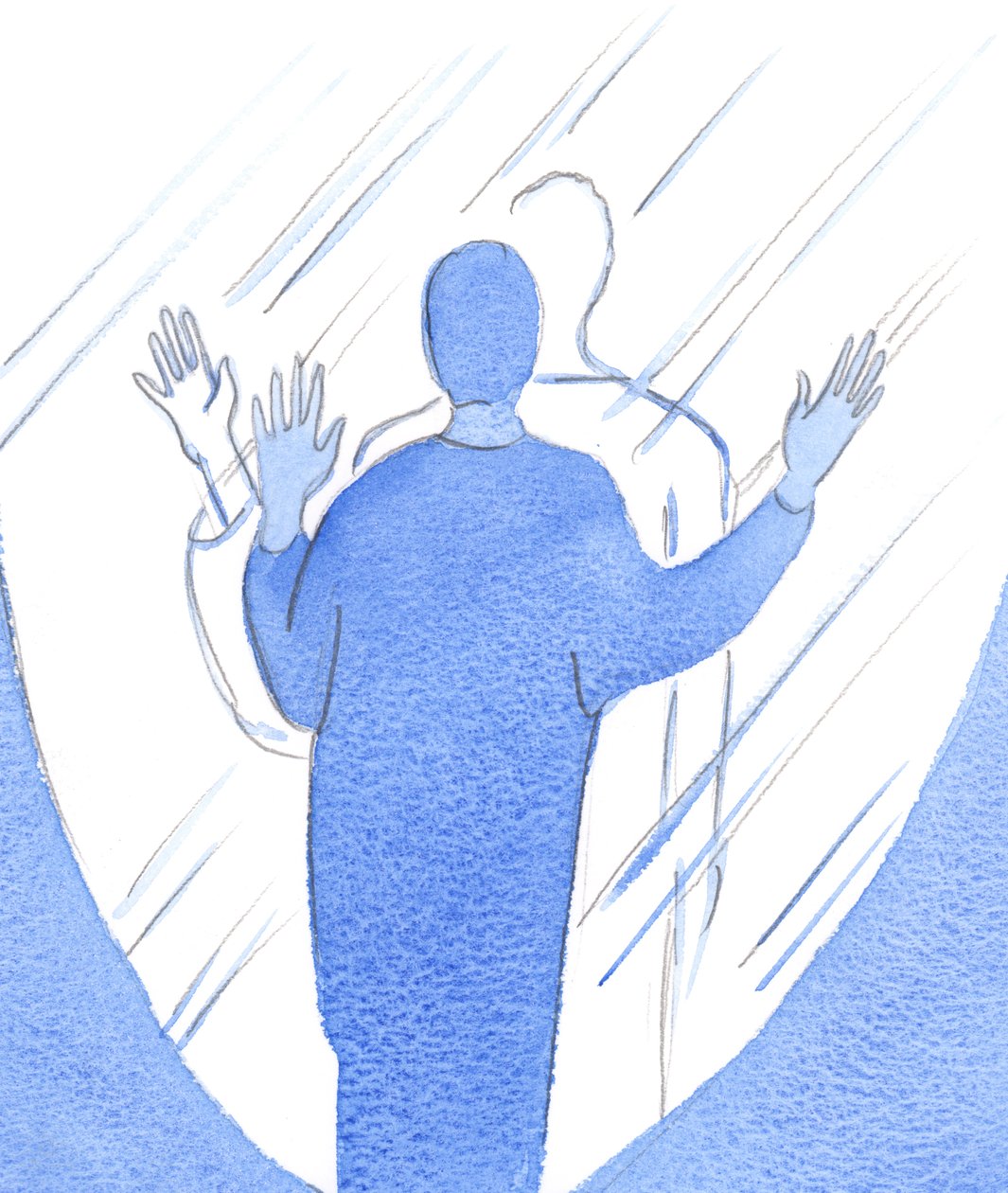 神のご意志を本当に望んでいる人は、細部に至るまで、まるで一枚のガラスの隣にいるかのように、天国に「触れる」ことです。2002年（紙にw - c） 作： エリザベス・ワン