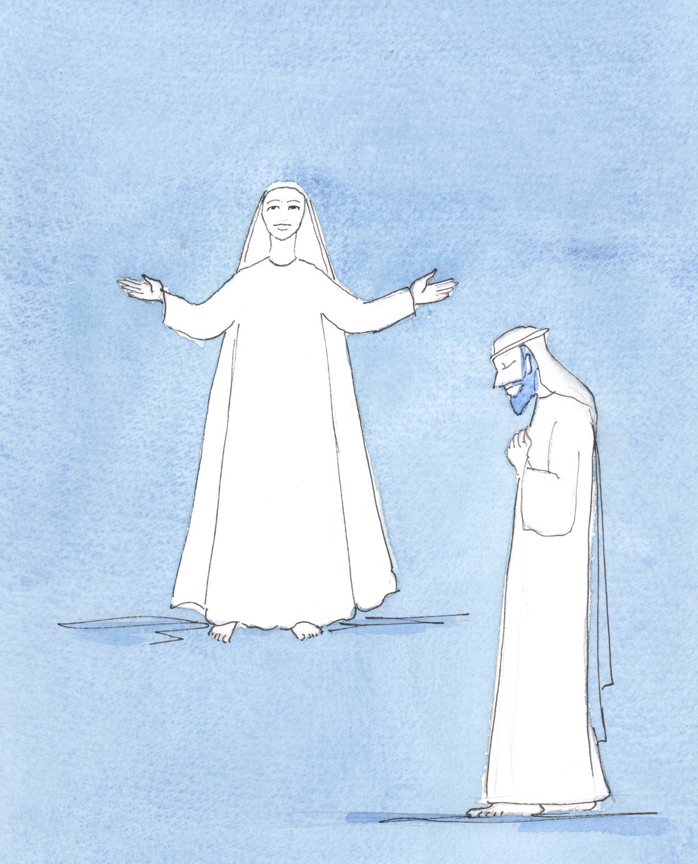 St. Joseph betrachtete seine Frau Maria mit Ehrfurcht und Staunen sowie Liebe. Seine Hingabe an sie war herzlich und unermüdlich, da er sich privilegiert fühlte, für sie und ihren göttlichen Sohn sorgen zu können von Elizabeth Wang