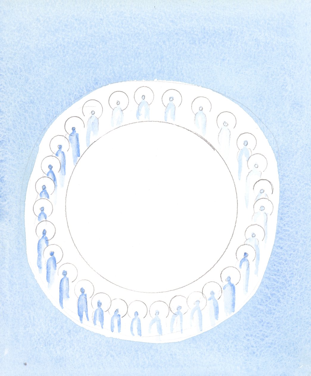 三人の神の人は団結し、神の頭の団結の中で活発に活動しています。まるで絶え間ない聖体拝領のように、2003年（紙にw - c） 作： エリザベス・ワン