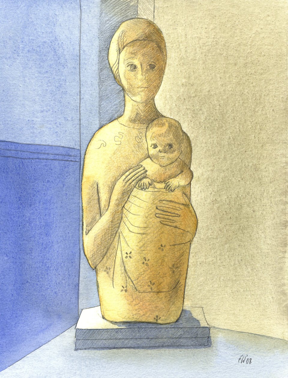 聖母子、2001年（紙にw - c） 作： エリザベス・ワン