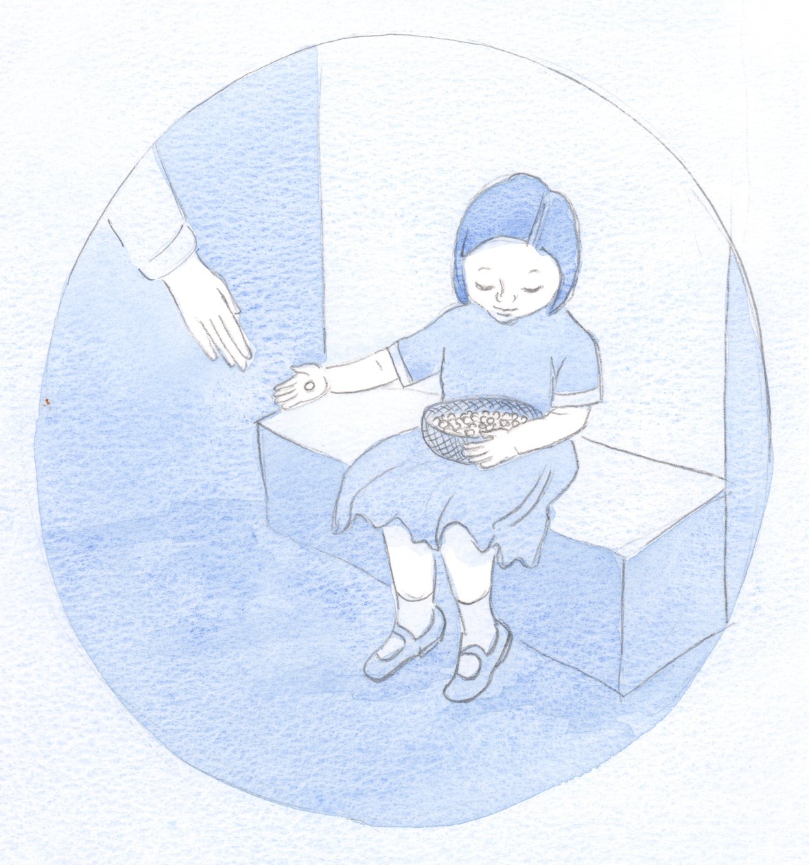これが私の現在の仕事です。私は次のことを学びました。バスケットから真珠を配る子供のように、真珠の価値に気づかず、美しさを共有しています。、2001年（紙にw - c） 作： エリザベス・ワン