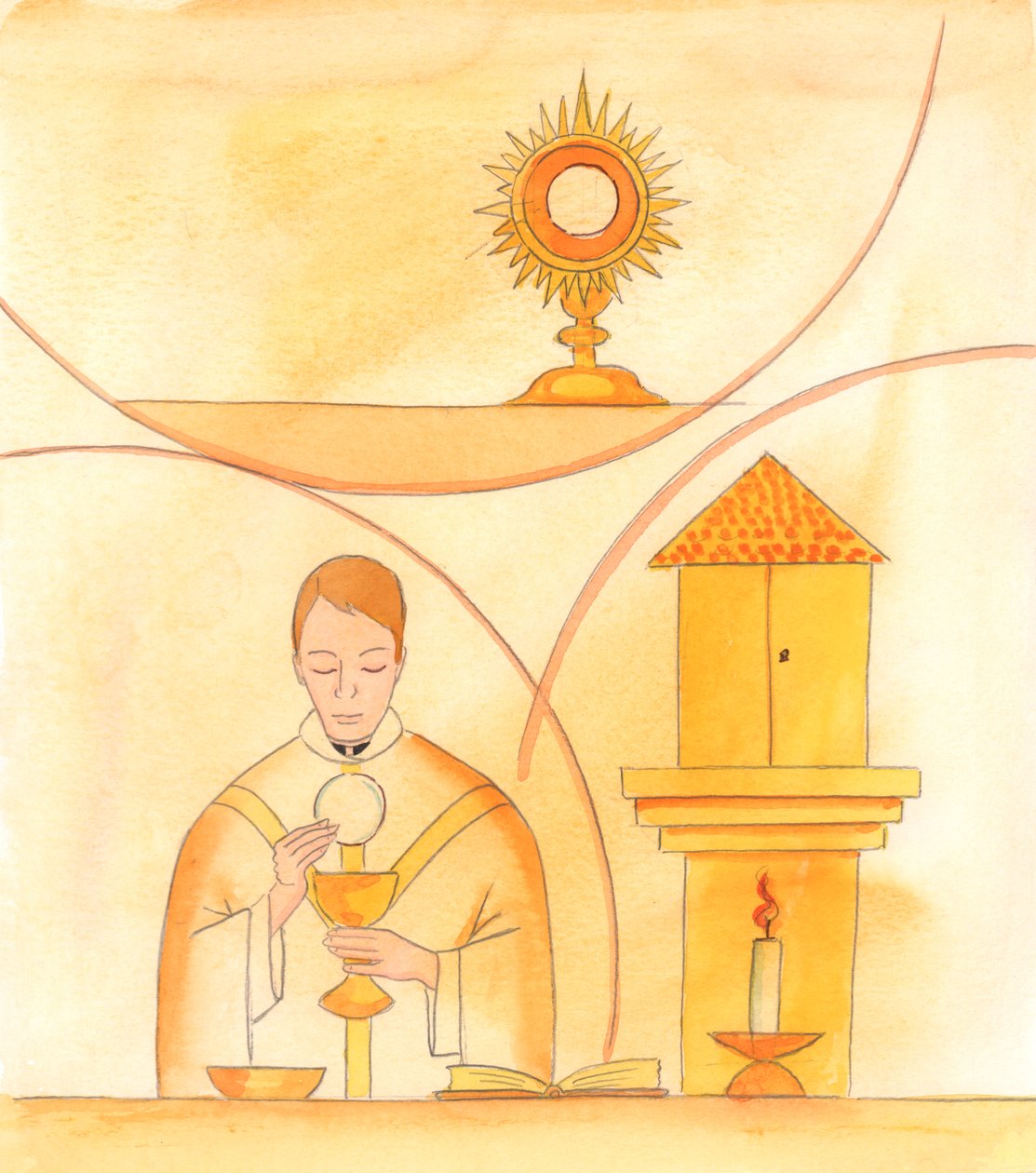 私たちは聖人の祈りによって天から偉大な恵みを得ることができる。しかし、最大の恵みは、ミサにおいて、幕屋における福者の秘跡において、また秘跡と礼拝において、キリストご自身が直接与えてくださるのである。 作： エリザベス・ワン