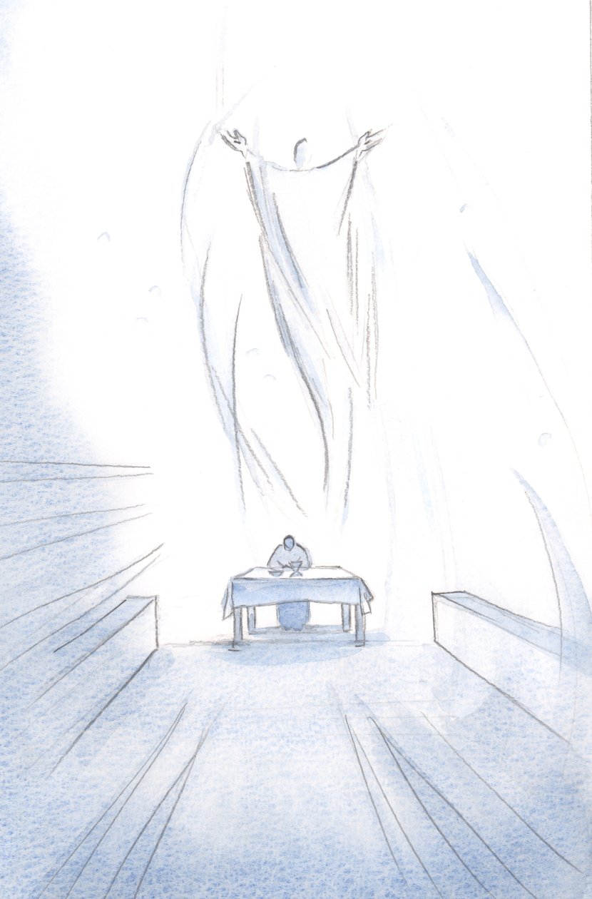 キリストの祭壇でのご自身の犠牲とは、なんというごちそうなのでしょう。彼の天使たちは彼らの復活した主の栄光に喜んでいます。、2001年（紙にw - c） 作： エリザベス・ワン