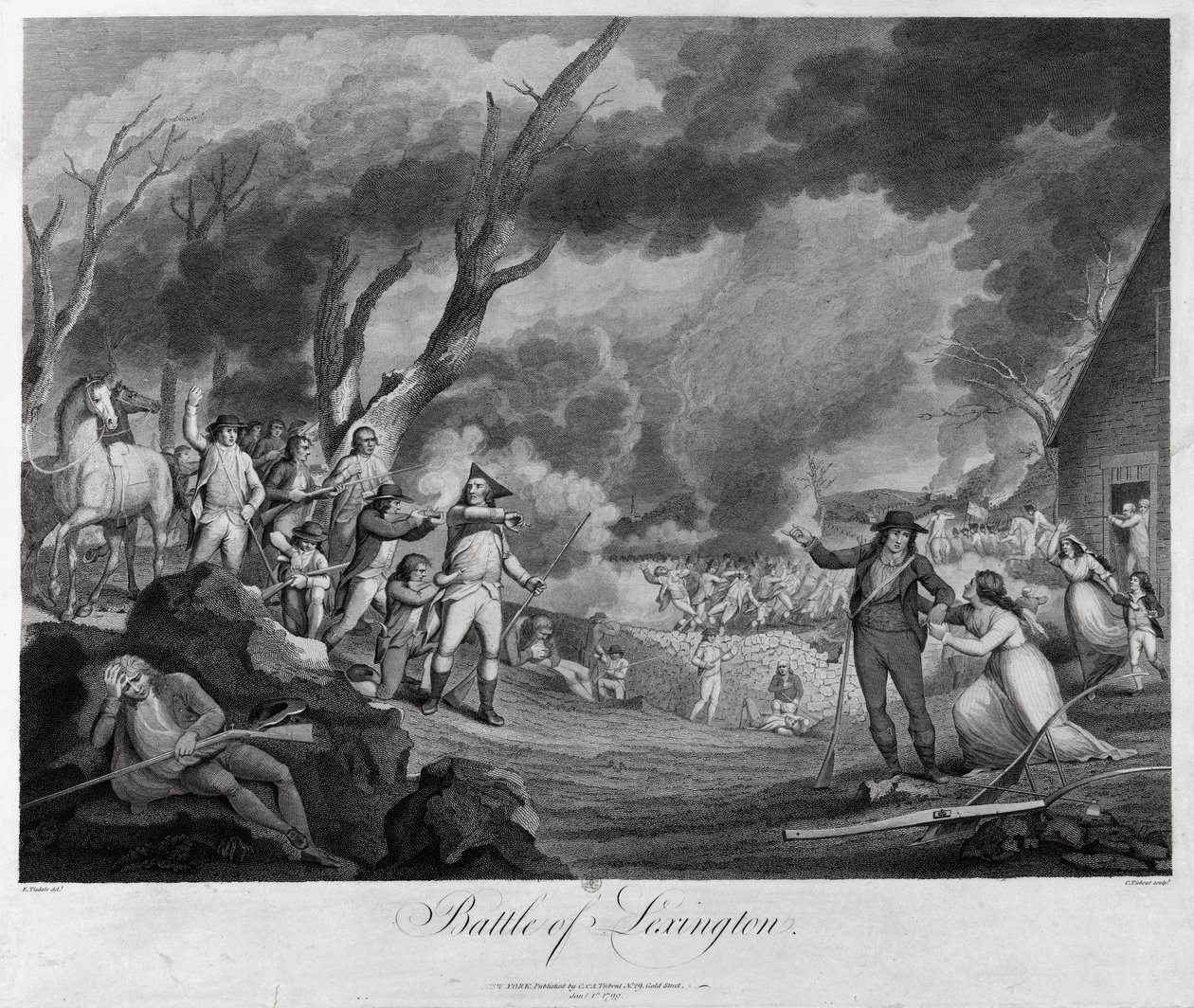 1775年4月19日、レキシントンの戦い 作： エルカナ・ティスデイル