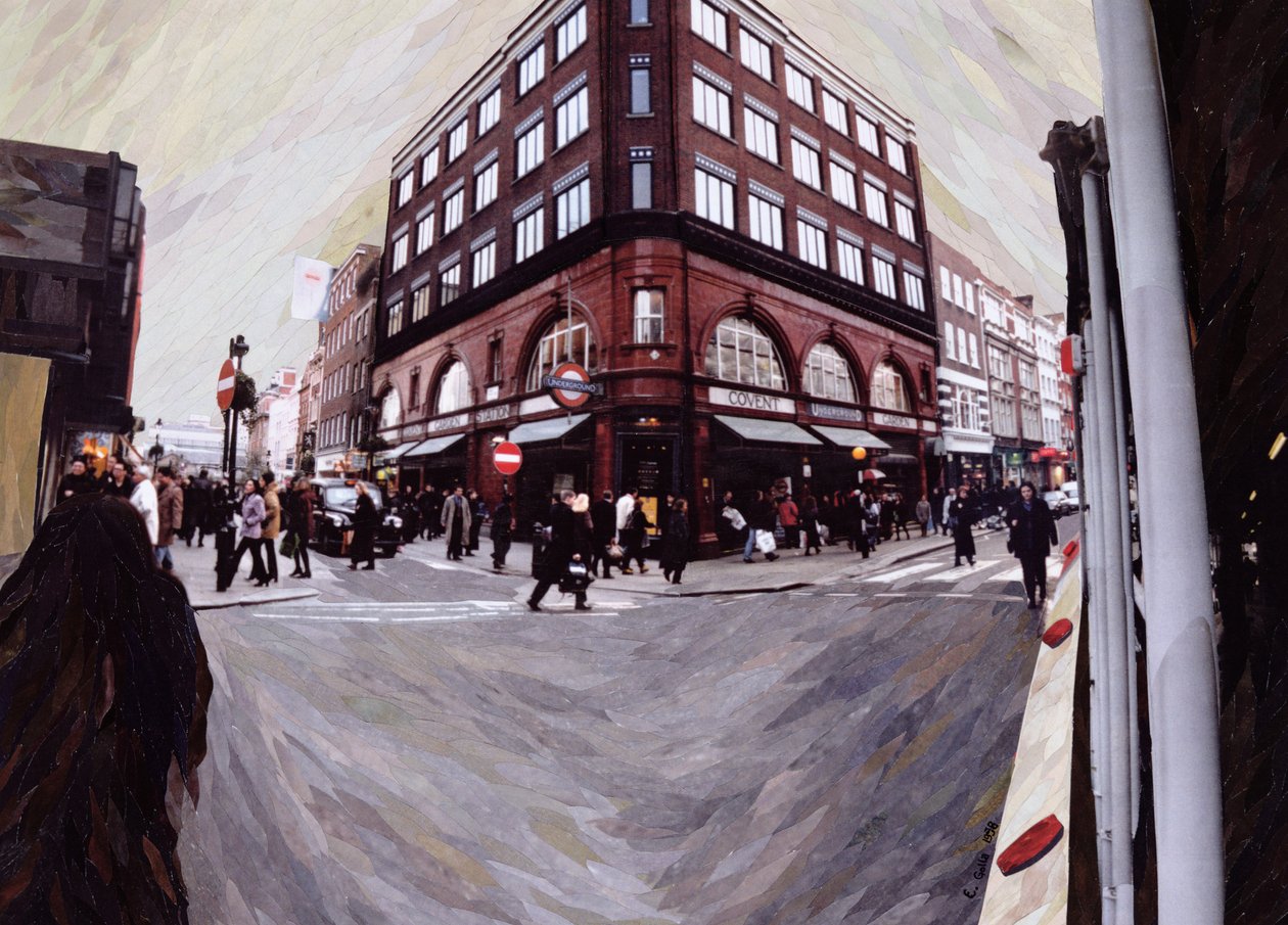 左折してNeal Street、1998年（ペーパーモザイクコラージュ） 作： エレン・ゴラ