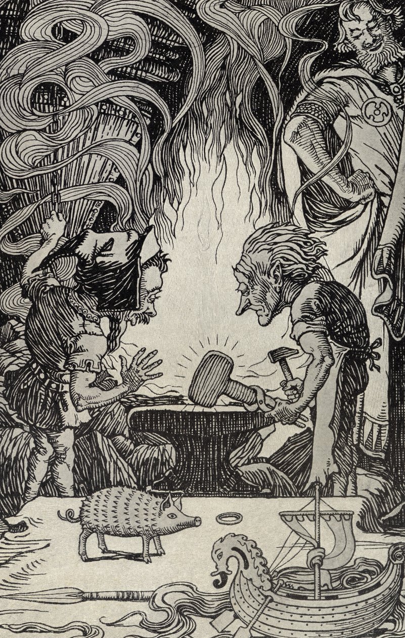 第三の贈り物巨大なハンマー、多くの土地の神話のイラスト、1912年発行 作： エルマー・ボイド・スミス