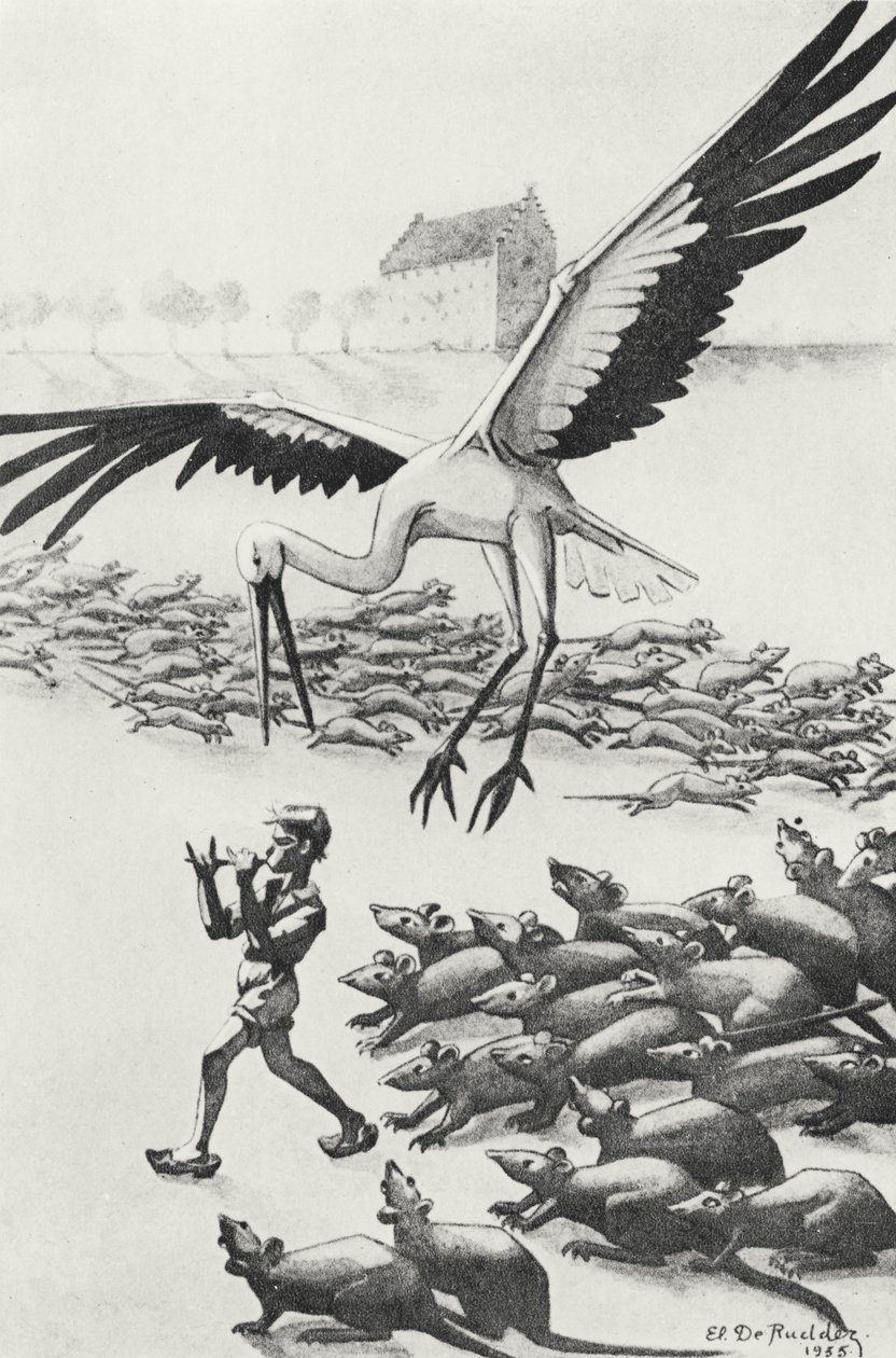 ニルス、ネズミとガチョウ、「ニルスの素晴らしい冒険」のイラスト、セルマ・ラーゲルロフ（1858-1940）1906-07作 作： エルザデラダー