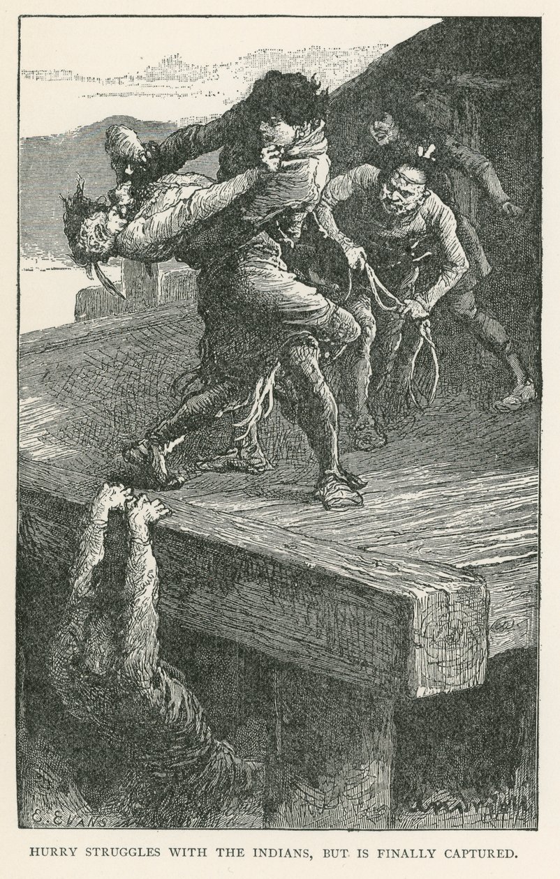 インディアンと格闘するハリー、ついに捕らえられる（エングレーヴィング） 作： エルビロ・マイケル・アンドリオリ