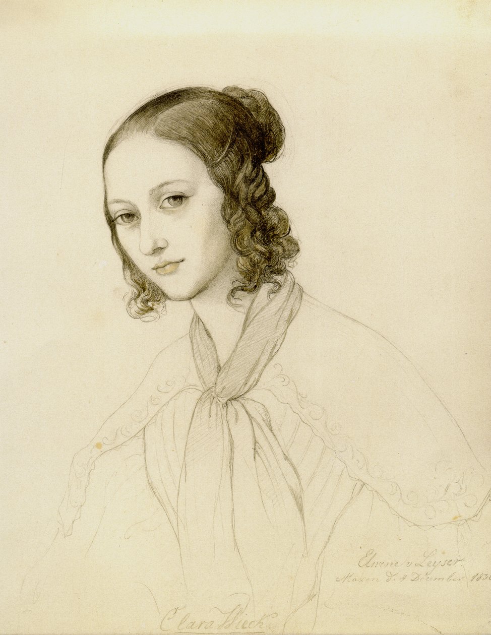 クララ・ヴィーク＝シューマンの肖像 1819-1896, 1836. 作： Elwine von Leyser