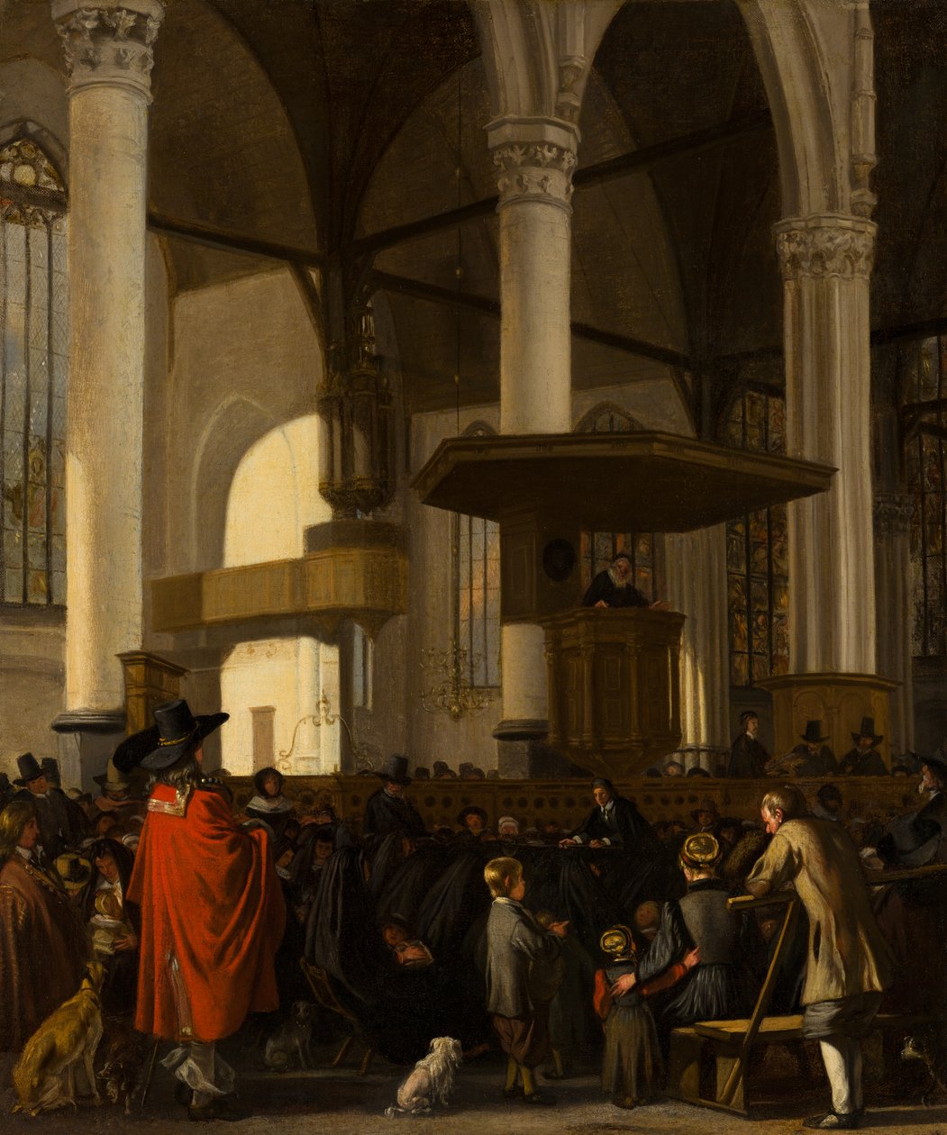 サービス中のアムステルダムのOude Kerk 作： エマニュエル・ド・ウィッテ