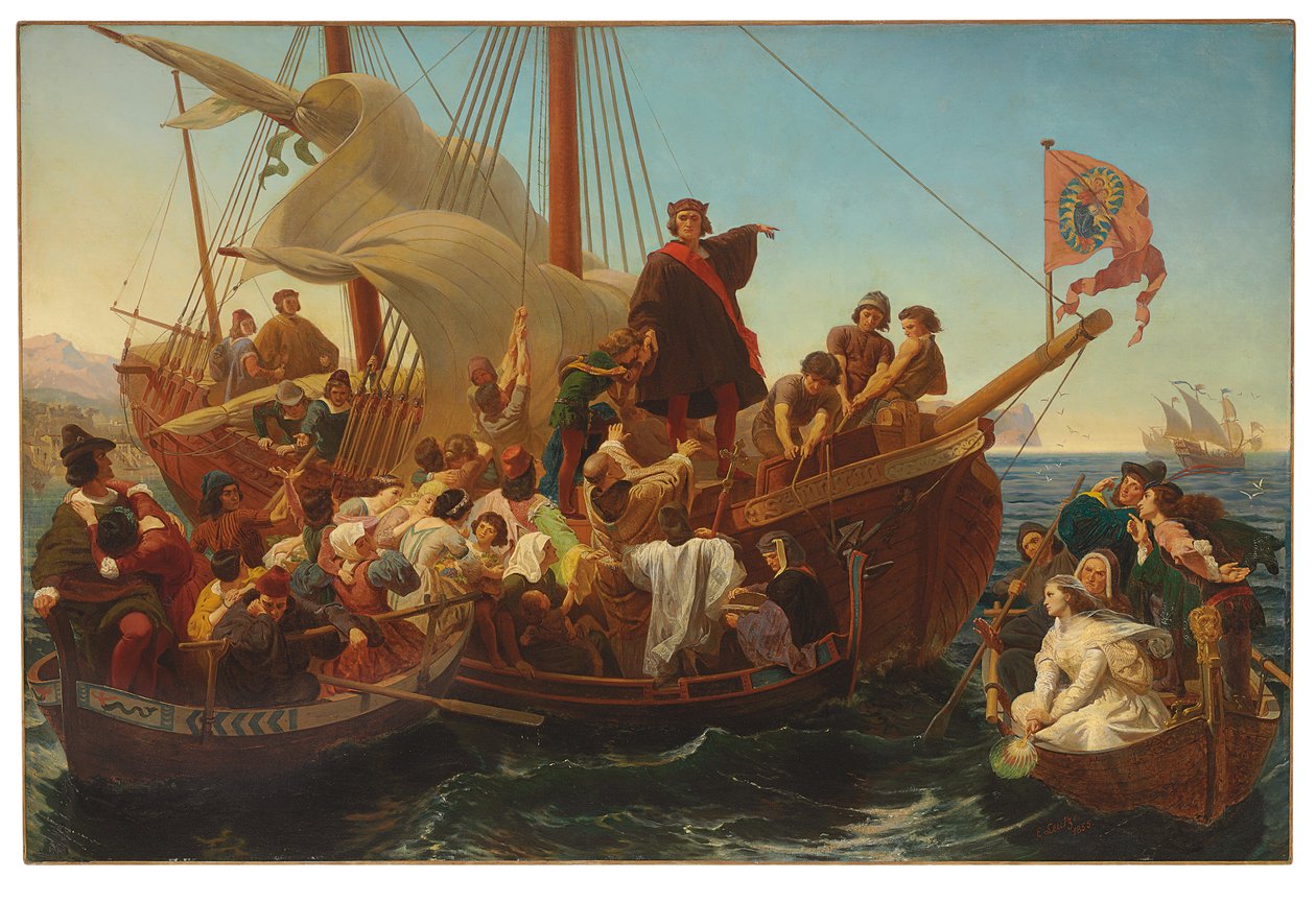 1492年、1855年のパロスからのコロンバスの出発 作： エマヌエル・ゴットリーブ・ロイツェ