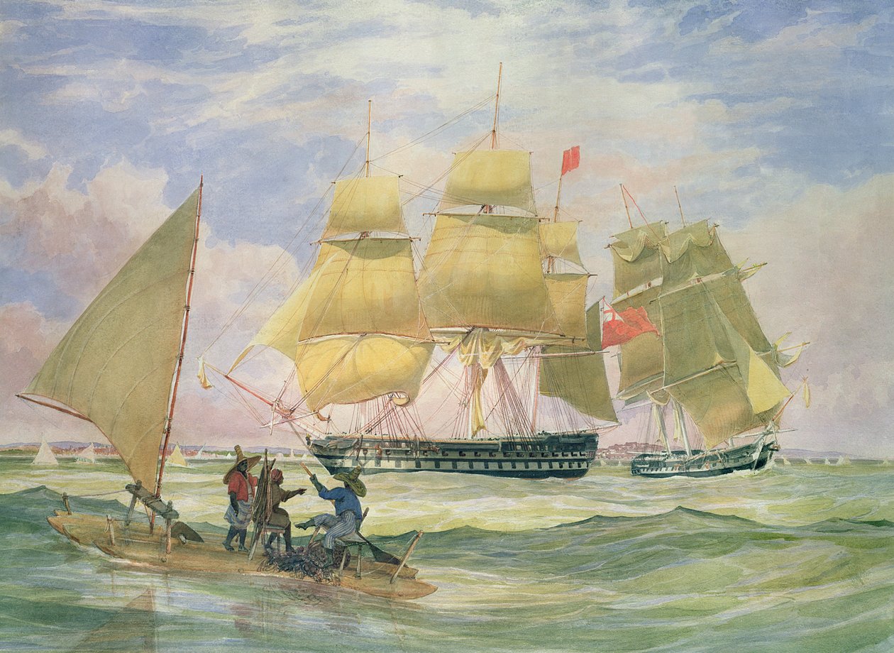 HMが1829年にペルナンブコ沖で「ガンジス川」と「サファイア」を出荷 作： エメリック・エセックス・ビダル