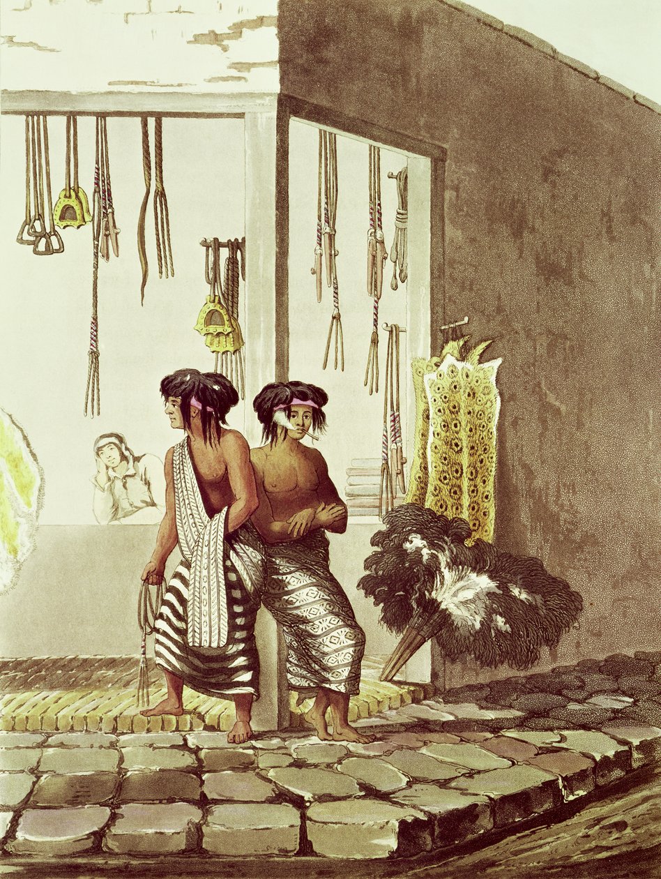 J.ブラック（fl.1791-1819）1820によって刻まれた「ブエノスアイレスとモンテビデオの絵のようなイラスト」からのブエノスアイレスのインド市場の店にいるパンパインディアン 作： エメリック・エセックス・ビダル