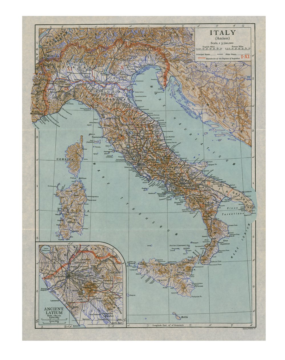 古代イタリアの地図、c1910s。 作： エメリー・ウォーカー