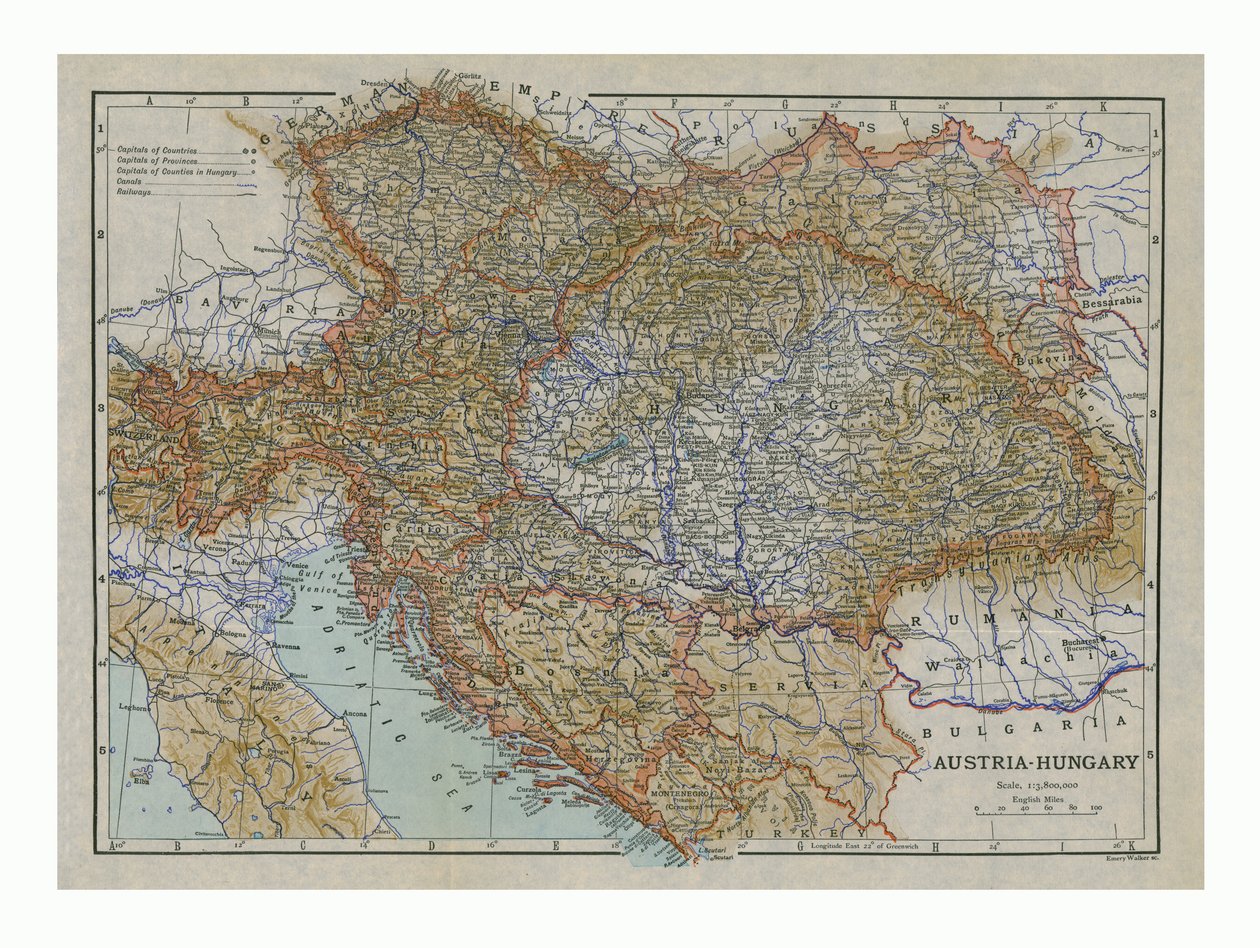 オーストリア-ハンガリーの地図、c1910s。 作： エメリー・ウォーカー