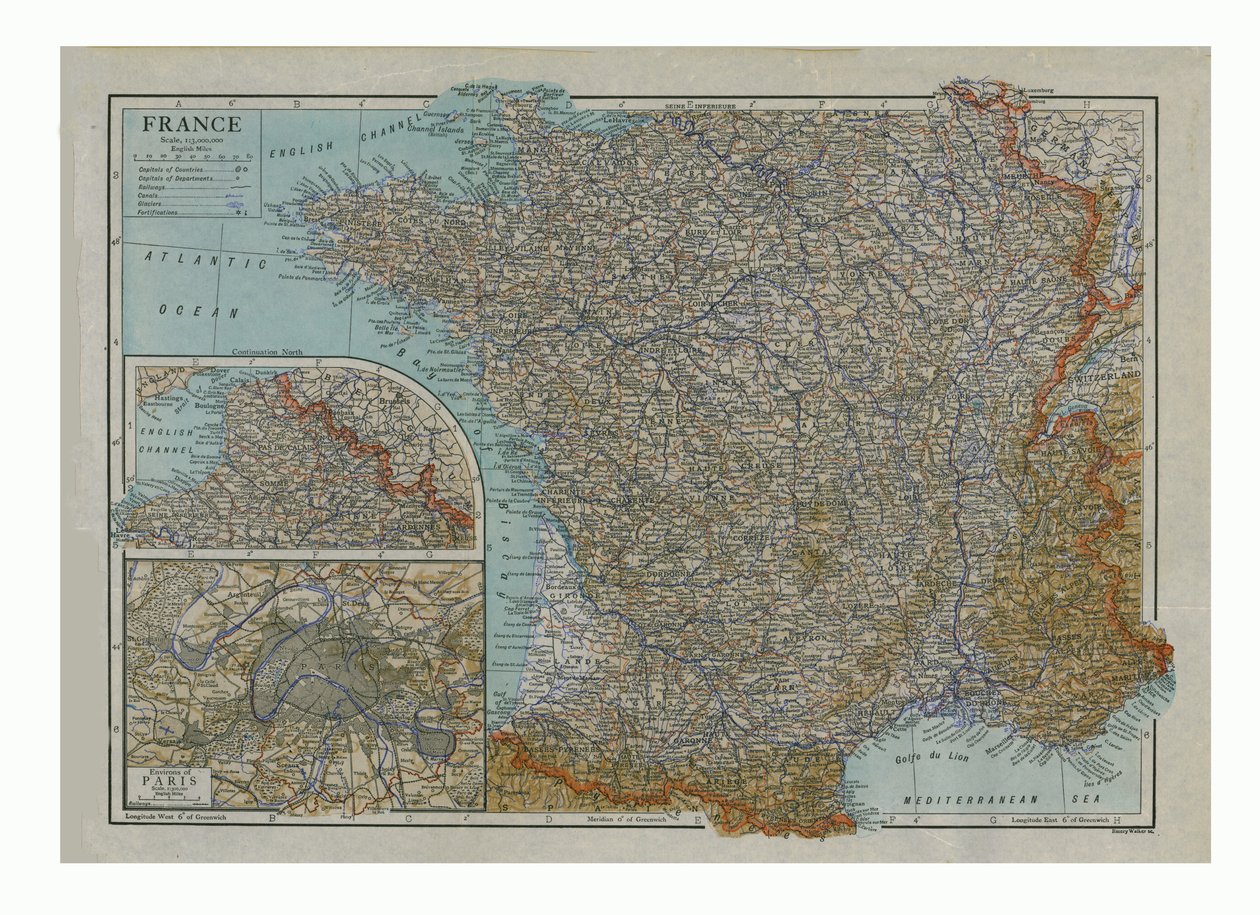 フランスの地図、c1910。 作： エメリー・ウォーカー
