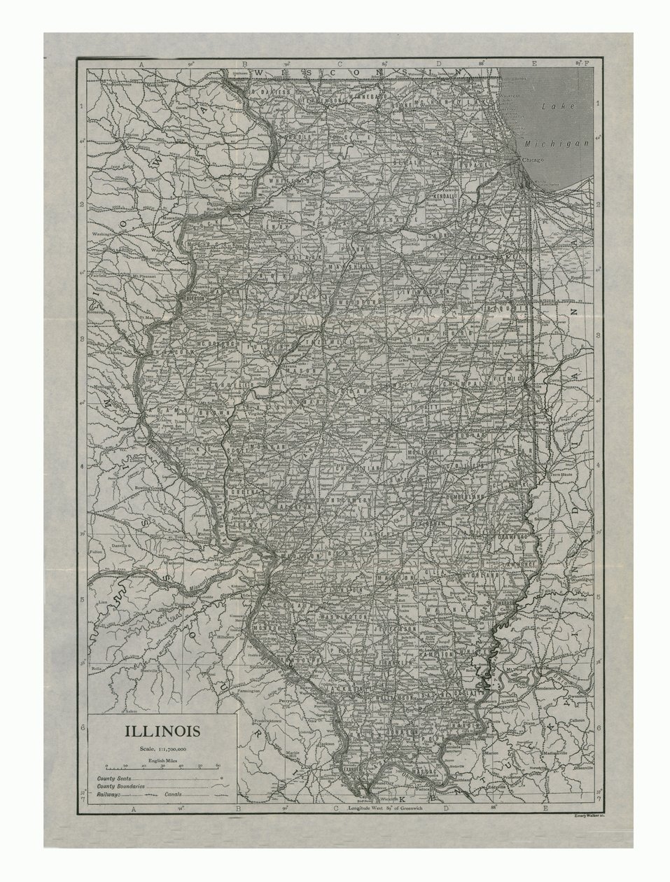 米国イリノイ州の地図、c1910s。 作： エメリー・ウォーカー