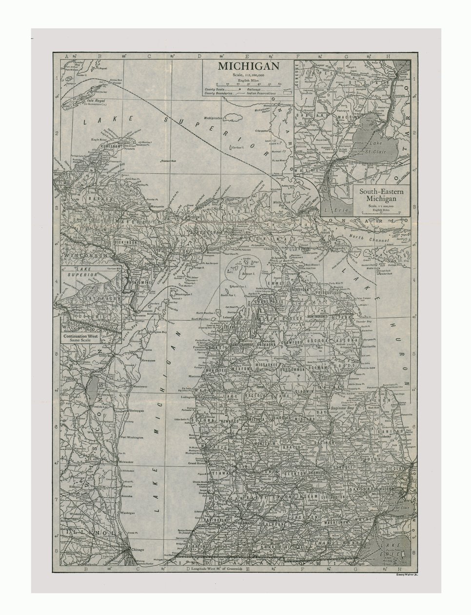 米国ミシガン州の地図、c1900。 作： エメリー・ウォーカー