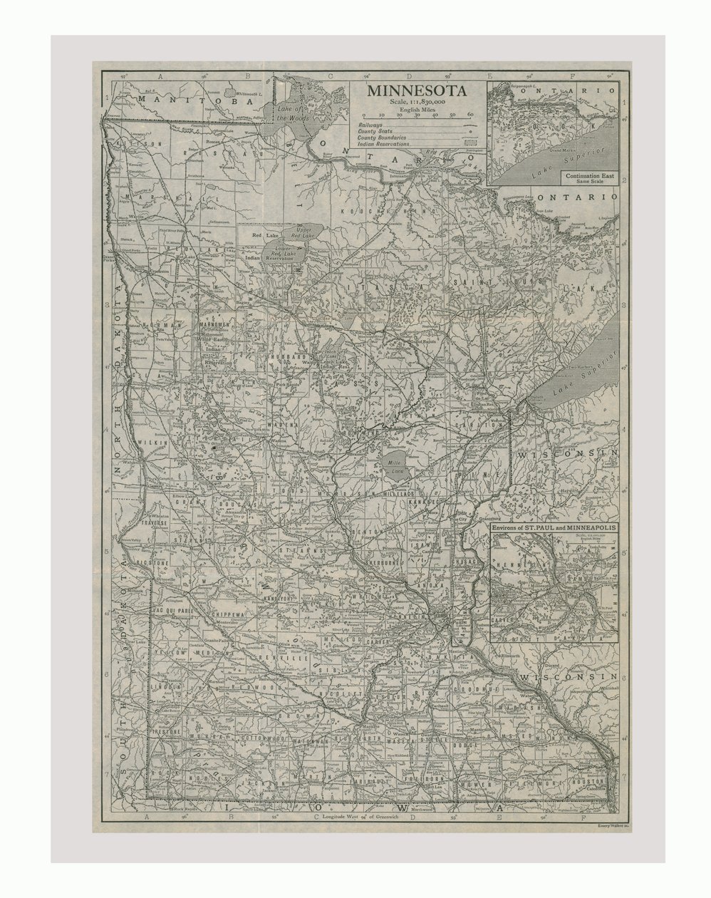 米国ミネソタ州の地図、c1900年代。 作： エメリー・ウォーカー