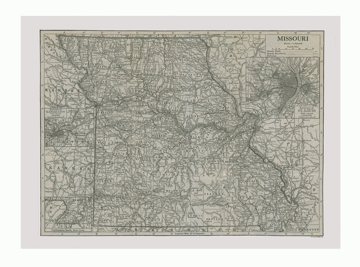 米国ミズーリ州の地図、c1900年代。 作： エメリー・ウォーカー