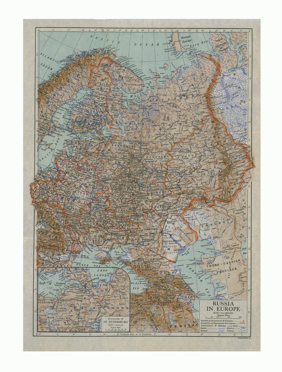 ヨーロッパのロシアの地図、c1910s。 作： エメリー・ウォーカー