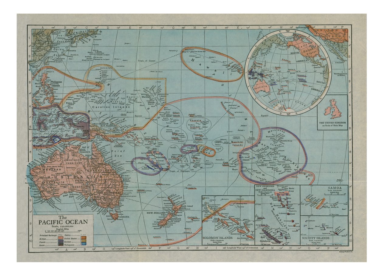 太平洋の地図、c1910s。 作： エメリー・ウォーカー