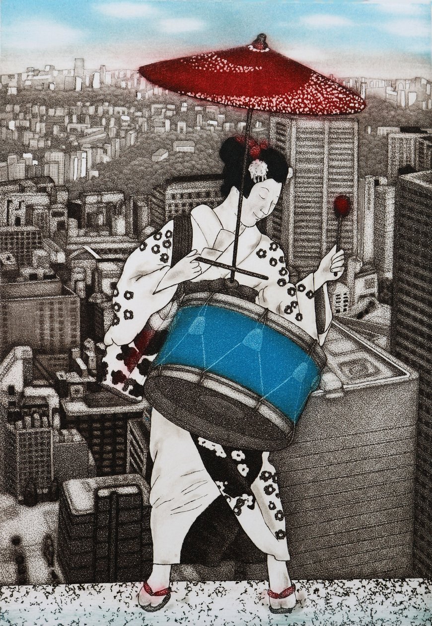 ドラム缶娘, 2007 （カラーエッチング） 作： 相田恵美子