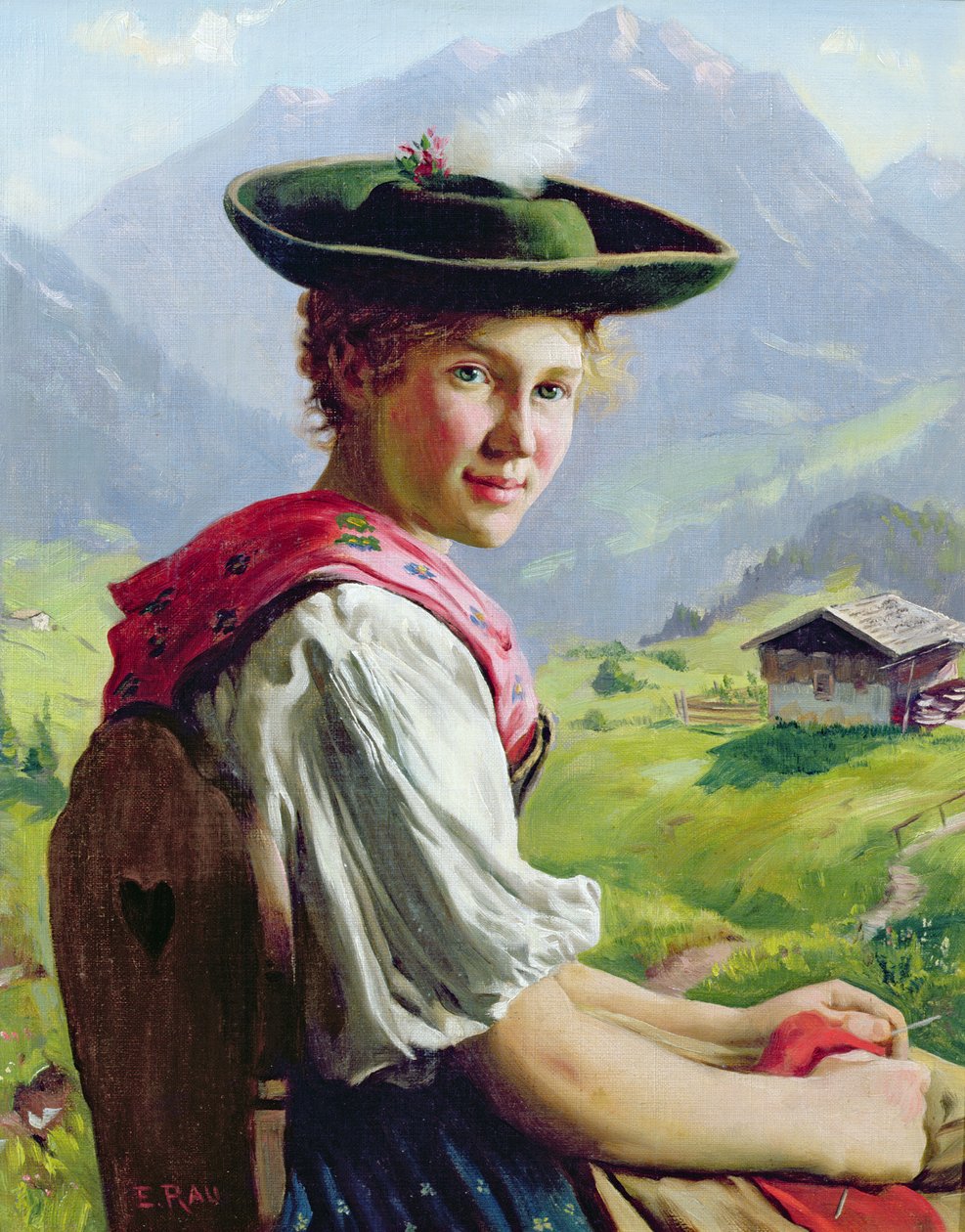 山の風景の帽子の少女 作： エミール・カール・ラウ