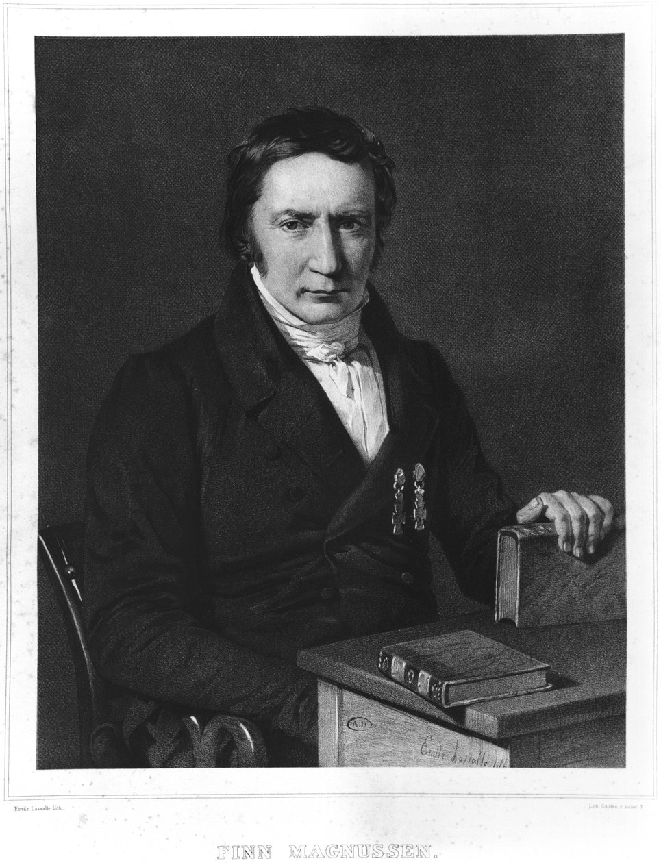 フィンマグナッセン（1781-1847）のイラスト「ユージアンロバート（1806-79）による 『航海とアイランドエグローランドの出版』からのイラスト 作： エミール・ラッサール