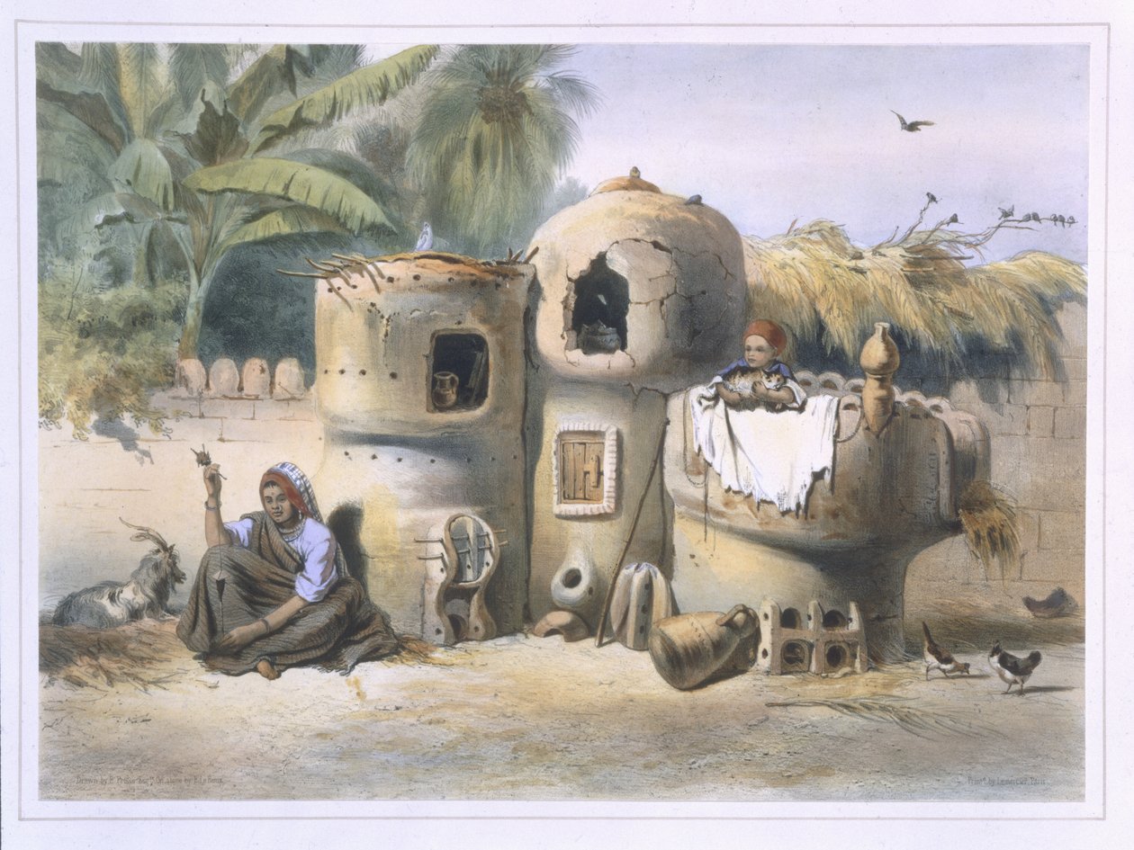 上部エジプトの農民の住居、「ナイル川の谷」のイラスト、ユージーンルルー（1807-63）パブによって刻まれました。 Lemercier、1848 作： Emile Prisse d'Avennes
