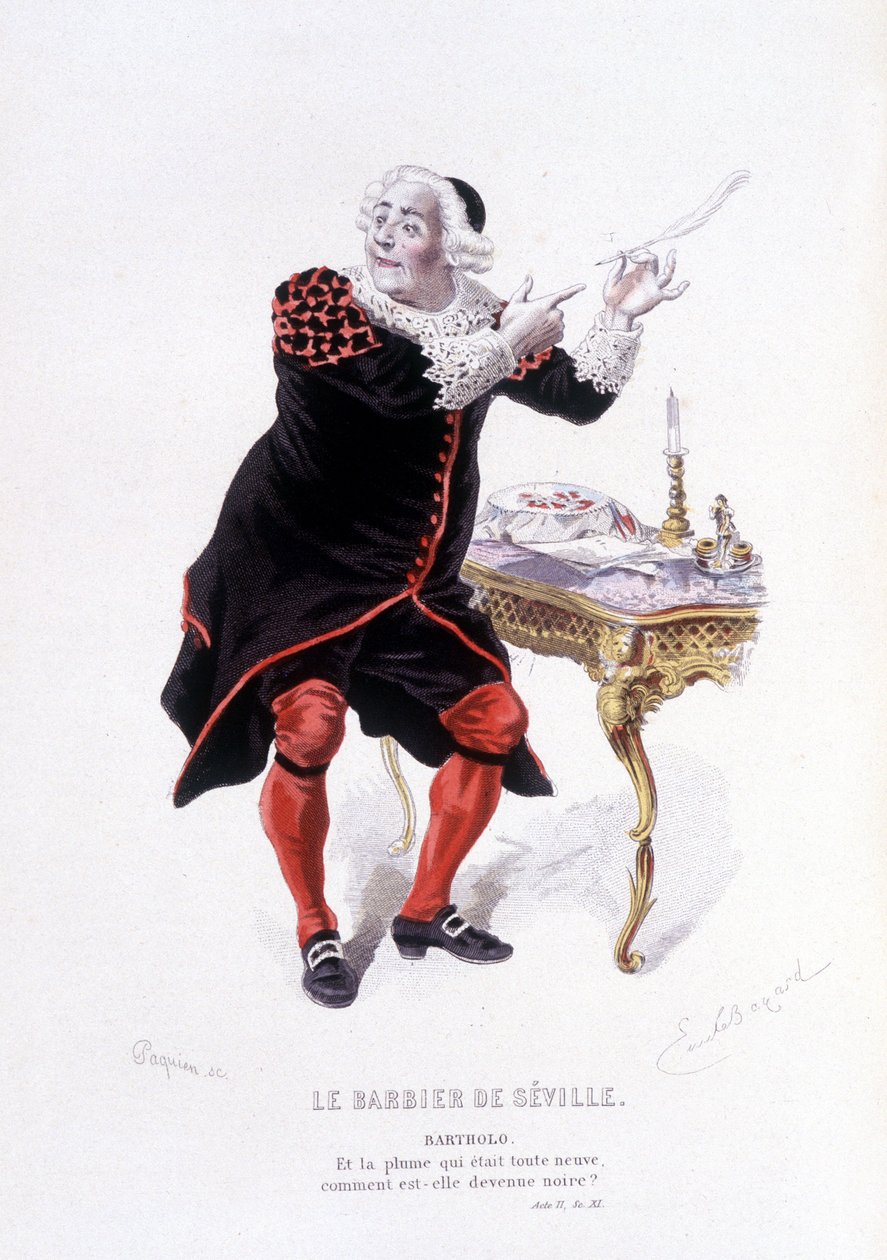 Ovre complet de Beaumarchais（1732-1799）のBarbier de SevilleのBartholo（Edouard Fournier, Ed.Laplace, Sanchez et Cie, Paris 1876 (carving) ここでは、Le barbier de SevilleのBartholo。 作： エミール・アントワーヌ・バヤール
