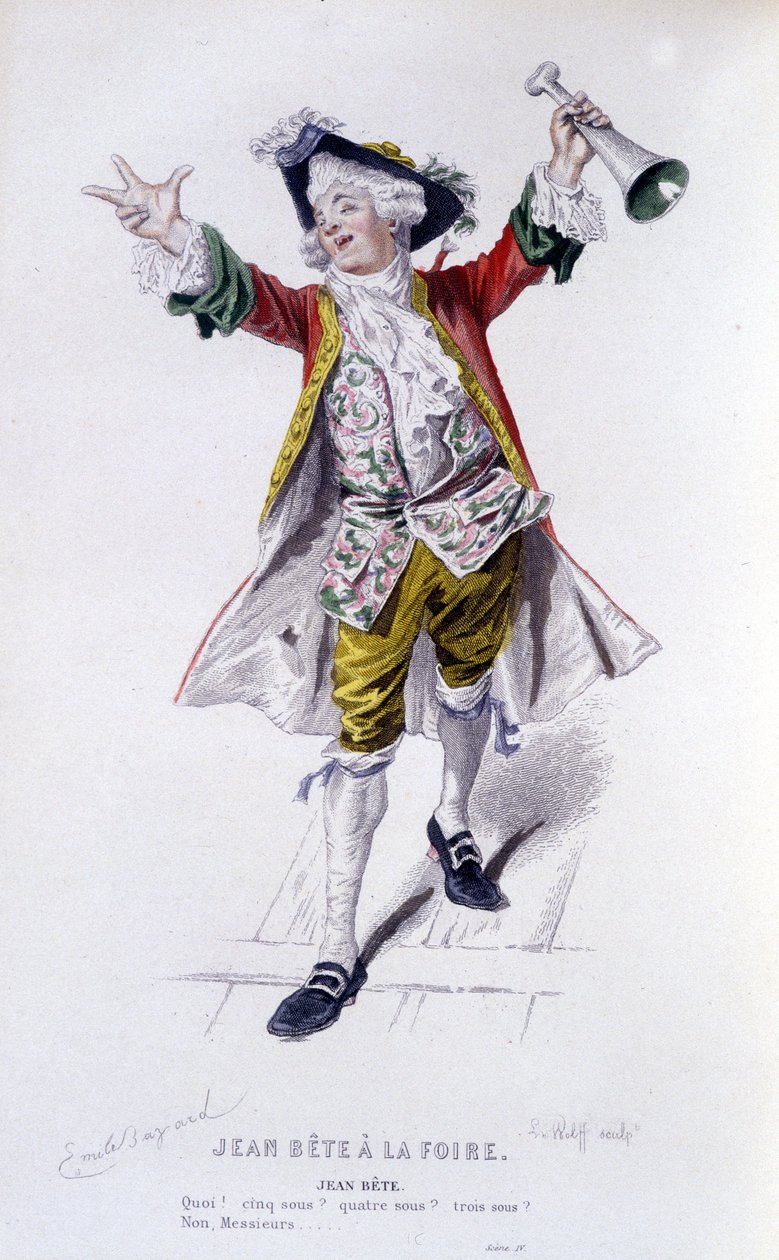 ボーマルシェ（1732-1799）の全作品をエドゥアール・フルニエが描いたものですが、エミール・バヤールが描いたものです。エド。Laplace, Sanchez et Cie, Paris 1876.これは "Jean Beast at the Fair "のJean Beastです。 作： エミール・アントワーヌ・バヤール
