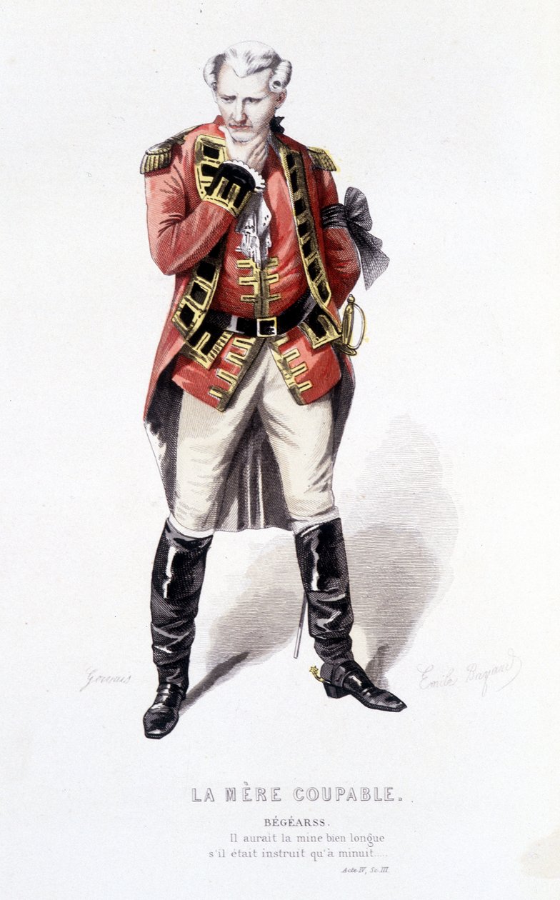エドゥアール・フルニエによるボーマルシェ（1732-1799）の全作品。エミール・バヤールによるドローイング。エド。Laplace, Sanchez et Cie, Paris 1876年。これは "The guilty mother "のベギャースです。 作： エミール・アントワーヌ・バヤール