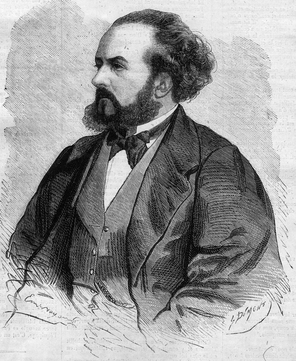 フランス人テノール歌手Gustave Hippolyte (Gustave-Hippolyte) Roger (1815-1879)の肖像 - Emile Bayardによるドローイング 作： エミール・アントワーヌ・バヤール