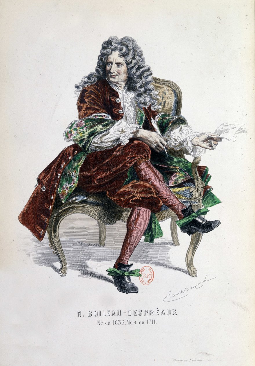 ニコラ・ボワロー・デプレオ（Boileau-Despreaux）（1636-1711）の肖像（「ニコラ・ボワロー作品集」パリ1873年（彫刻）所収 作： エミール・アントワーヌ・バヤール