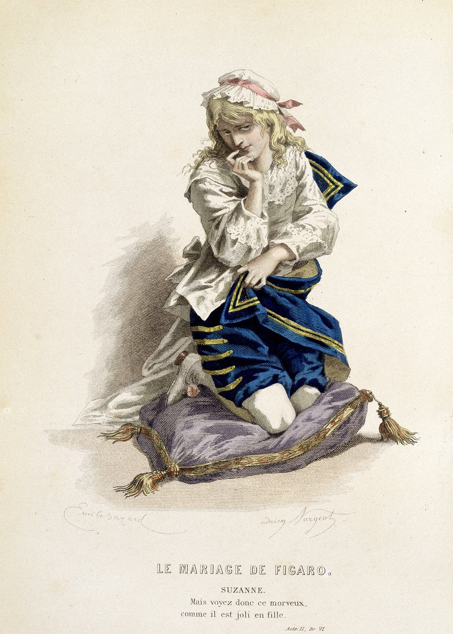 フィガロの結婚」のシュザンヌ - エミール・バヤール作画の「Oeuvres complètes de Beaumarchais」（Laplace Sanchez & cie, Paris）に収録。 作： エミール・アントワーヌ・バヤール