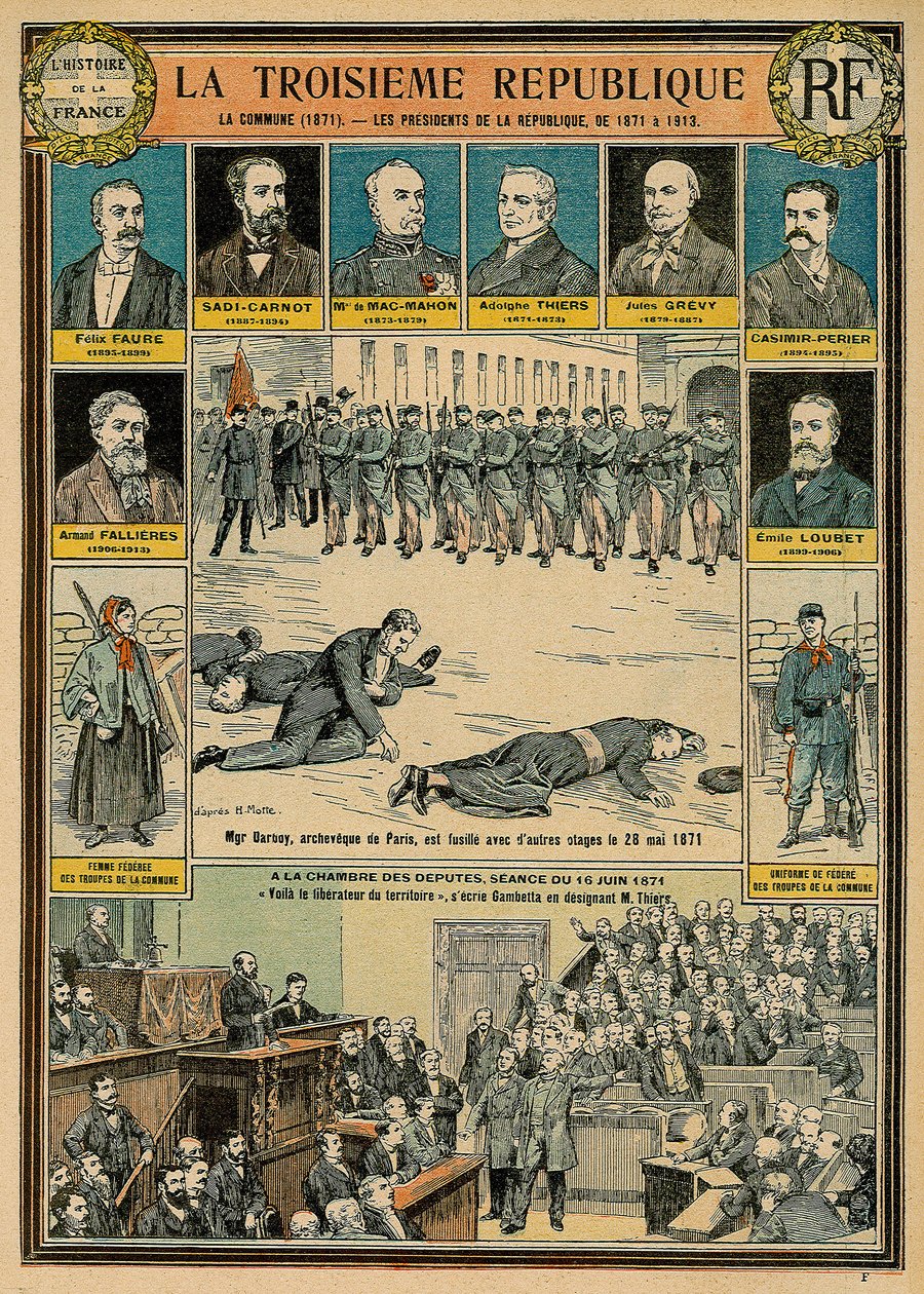 1871年から1913年までの第三共和国とその大統領 - 1871年のコミューン - パリのアルシュベクであるモンシニョール・ダルボワが、1871年5月28日に他の人質とともに銃殺された - 1871年6月16日の下院での集会。1871年6月16日の下院での演説：「パリの解放者はここにいる 作： エミール・アントワーヌ・バヤール