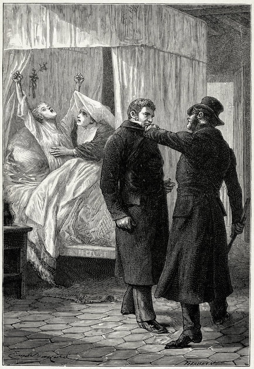 ヴィクトル・ユゴー「レ・ミゼラブル」。ムッシュー・マドレーヌの名で金持ちになったジャン・バルジャンは、周囲に良いことをしている。しかし、敵である警部のジャベールは彼の正体を疑い、逮捕してしまう。その間にファンティーヌ（コゼットの母）は死んでしまう。ヴァル 作： エミール・アントワーヌ・バヤール