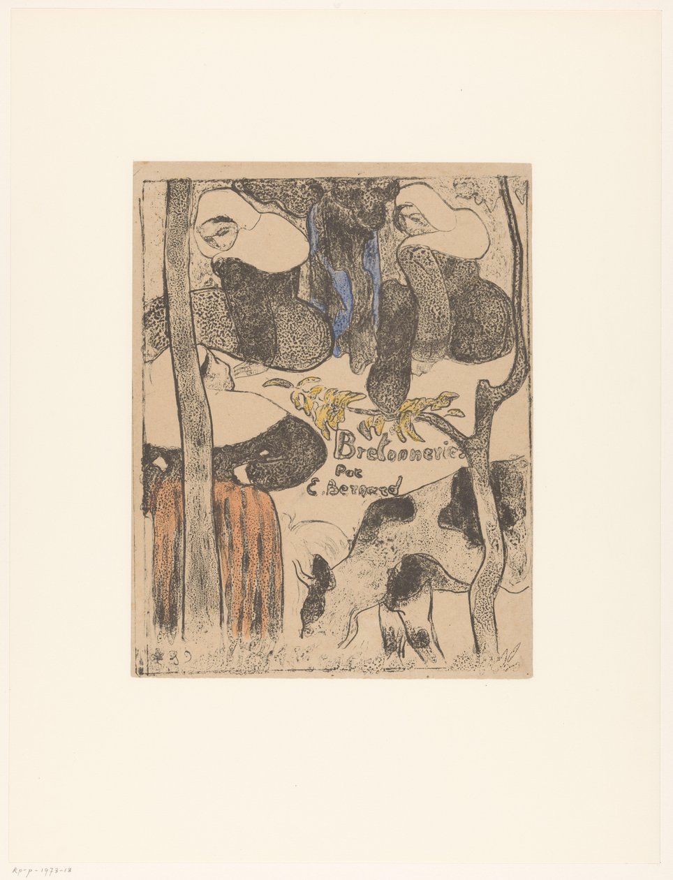3 人のブルターニュの女性と牛 タイトルプリント: Émile Bernard、Bretonneries、1889 年 Bretonnes et vache ブレトンの女性 (シリーズタイトル) Bretonneries (オブジェクトのシリーズ タイトル) 作： エミール・バーナード
