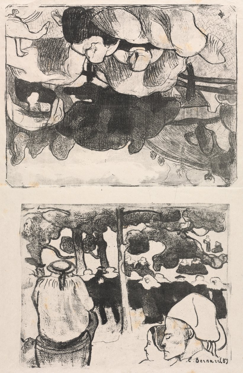 Les Bretonneries: 干し草の山を作るブルトンの女性 (Bretonnes Faisant les Foins) とブルターニュでの結婚式 (La Noce en Bretange) 作： エミール・バーナード