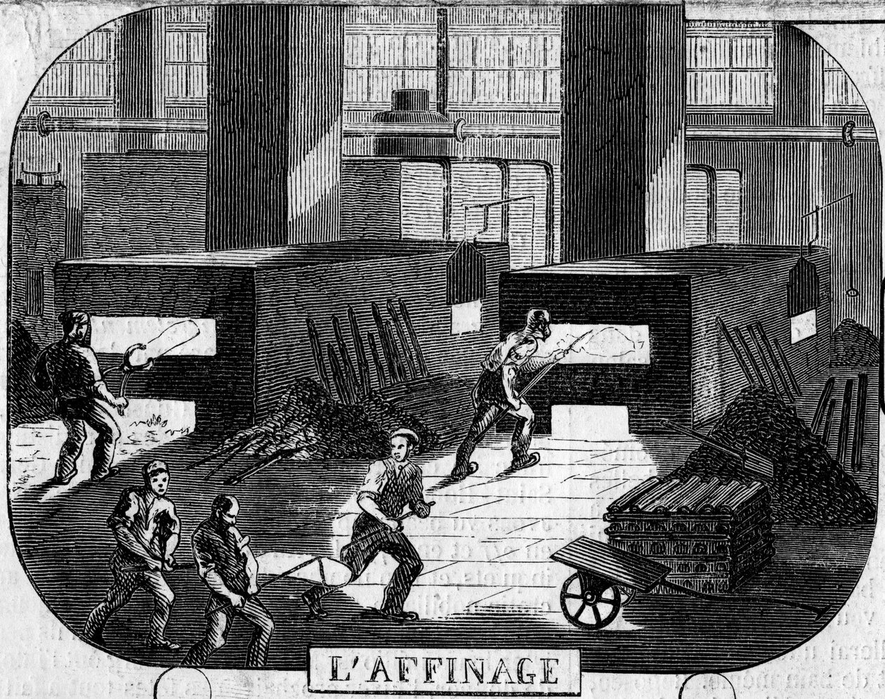 Forges de la Franche Comte：パドラーオーブンによる精製。ジュラ地方、フレイザンの工場(39) 作： エミール・ブルデリン