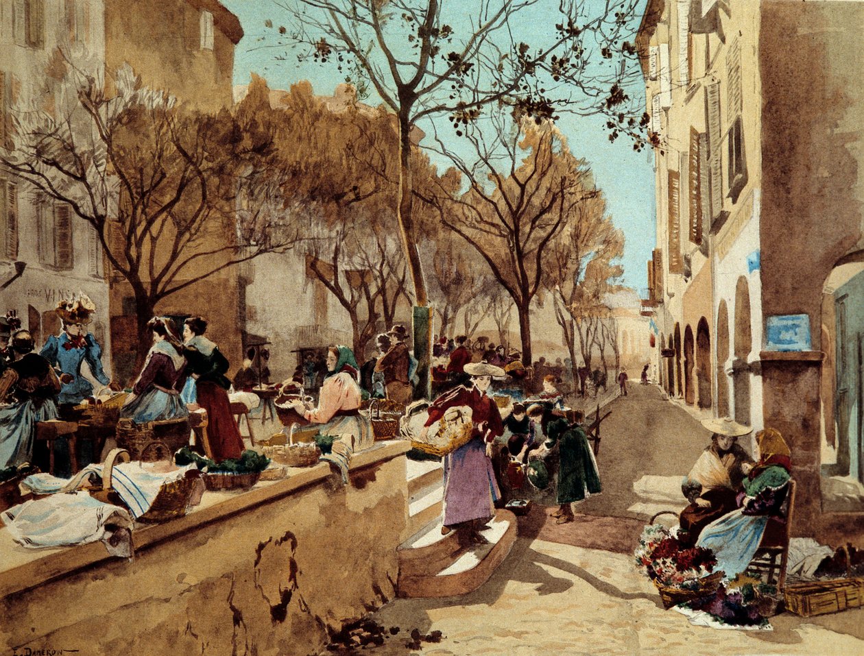 19 世紀のプロヴァンスを歩く日 エミール・シャルル・ダメロン (1848-1908) の絵画 19 世紀後半のパリ、装飾芸術 作： エミール・チャールズ・ダメロン