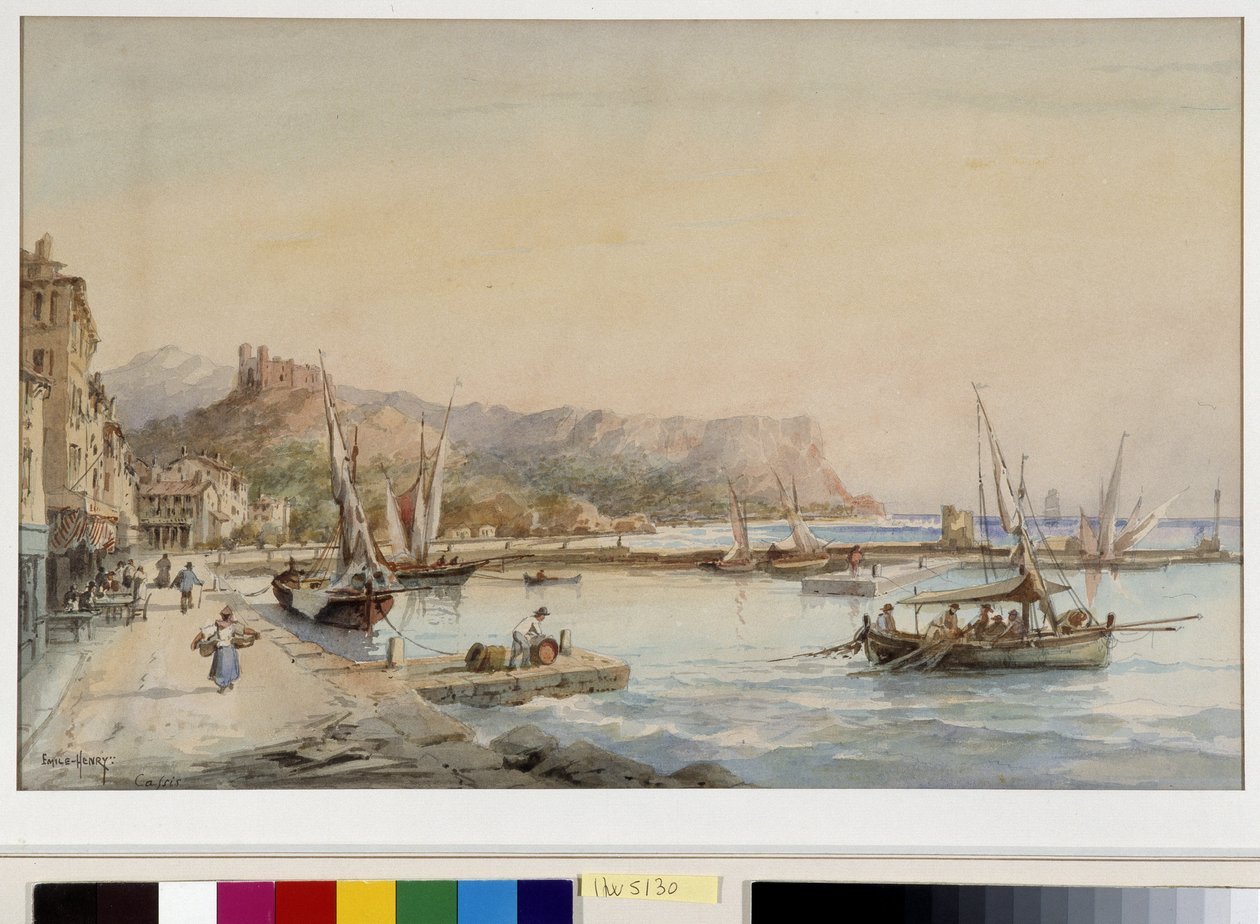 カシス港の眺め エミール・アンリ作水彩画 (1822-1920) マルセイユのプロヴァンス財団に敬意を表して 作： エミールヘンリー